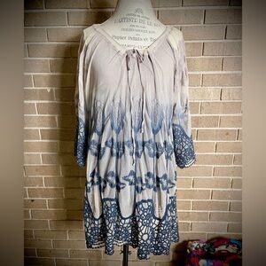 XCVI Blue and Beige Ombré Mesh Knit Tunic with Beautiful Embroidered Detail